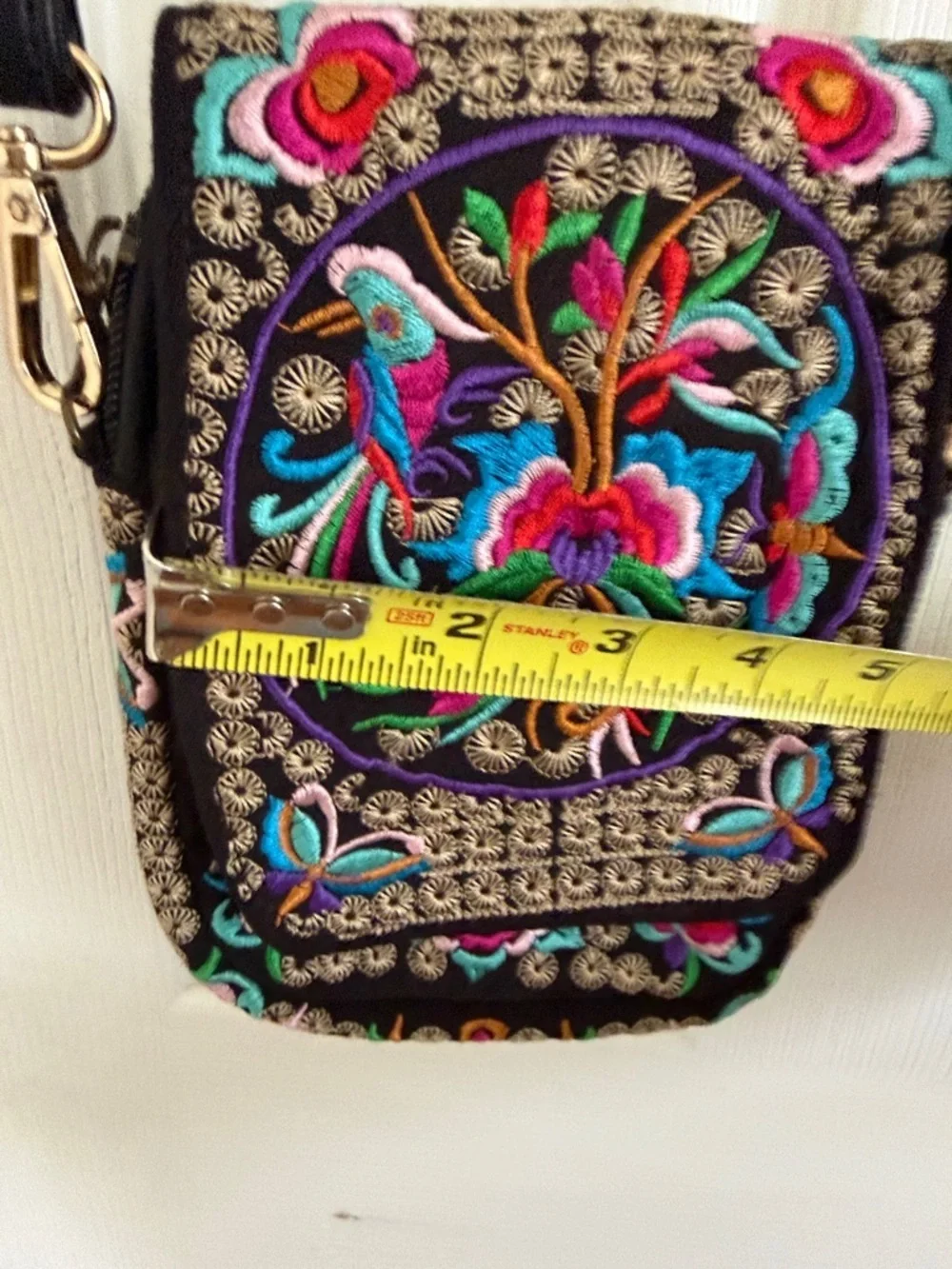 Embroidered Floral Crossbody Bag - Black Multi